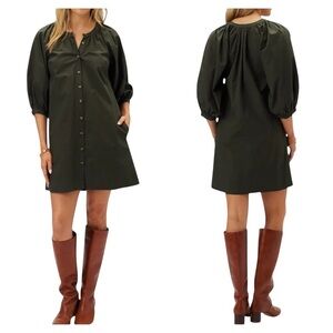 Amour Vert New Organic Cotton Poplin Esther Olive Green Dress Size Medium